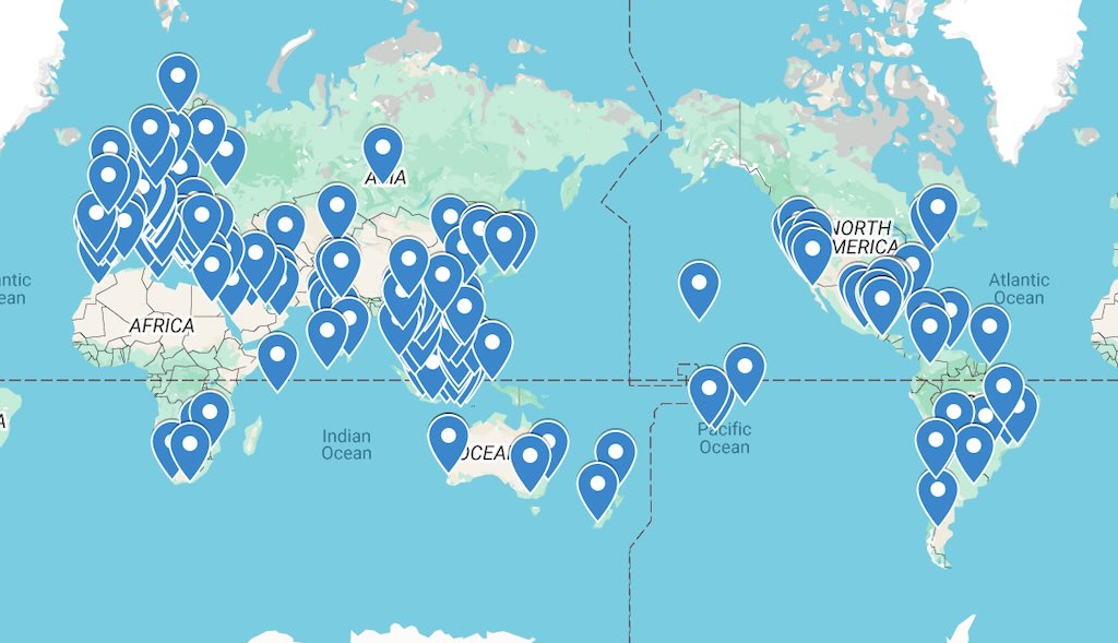 Carte interactive des pays visités par Blaise au cours de ses voyages professionnels et personnels à travers plus de 60 pays sur les cinq continents.