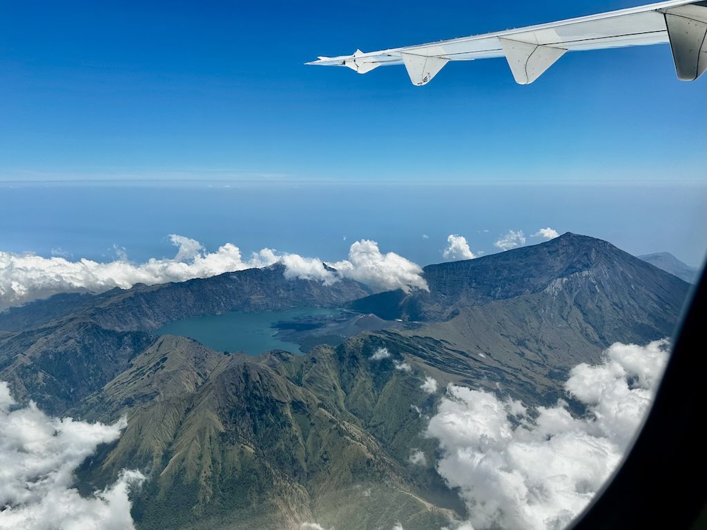 Rinjani volcano seen from a plane