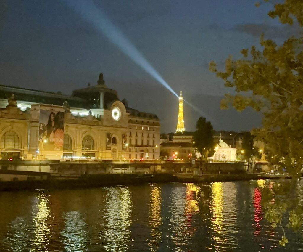 Eiffel Tower Musee d'Orsay at night Paris France