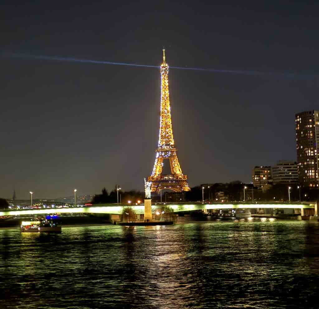 Eiffel Tower at night from Pont Mirabeau Paris 7th and 8th arrondissements