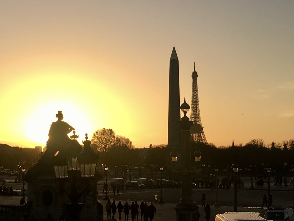 Place de la Concorde Eiffel Tower sunset Paris 7th and 8th arrondissements