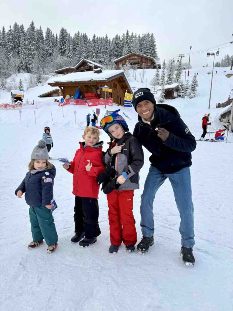 learning ski in the Alps mountain