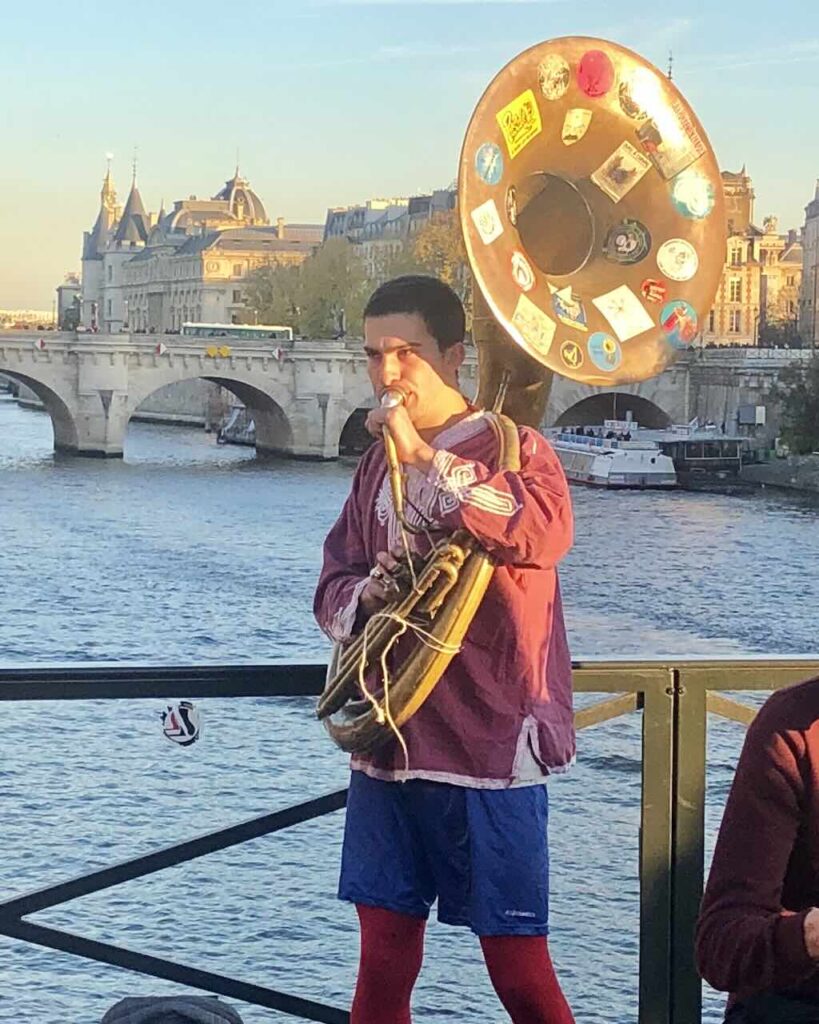 marching band on Pont des Arts Seine River Paris