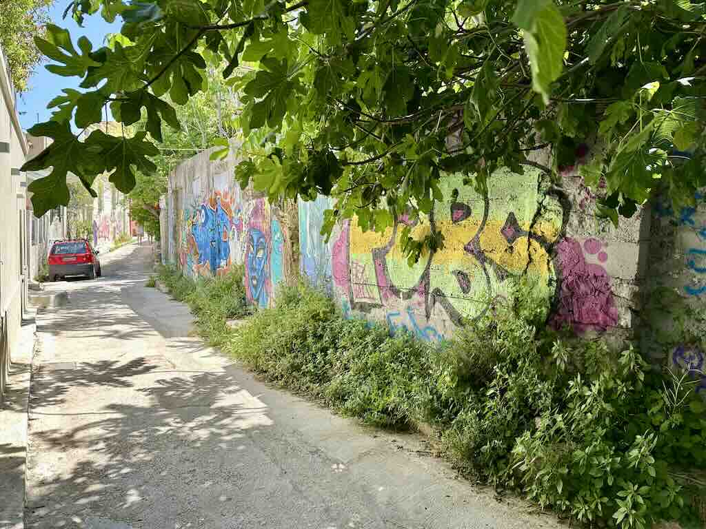 Colorful street art graffiti in Athens urban district