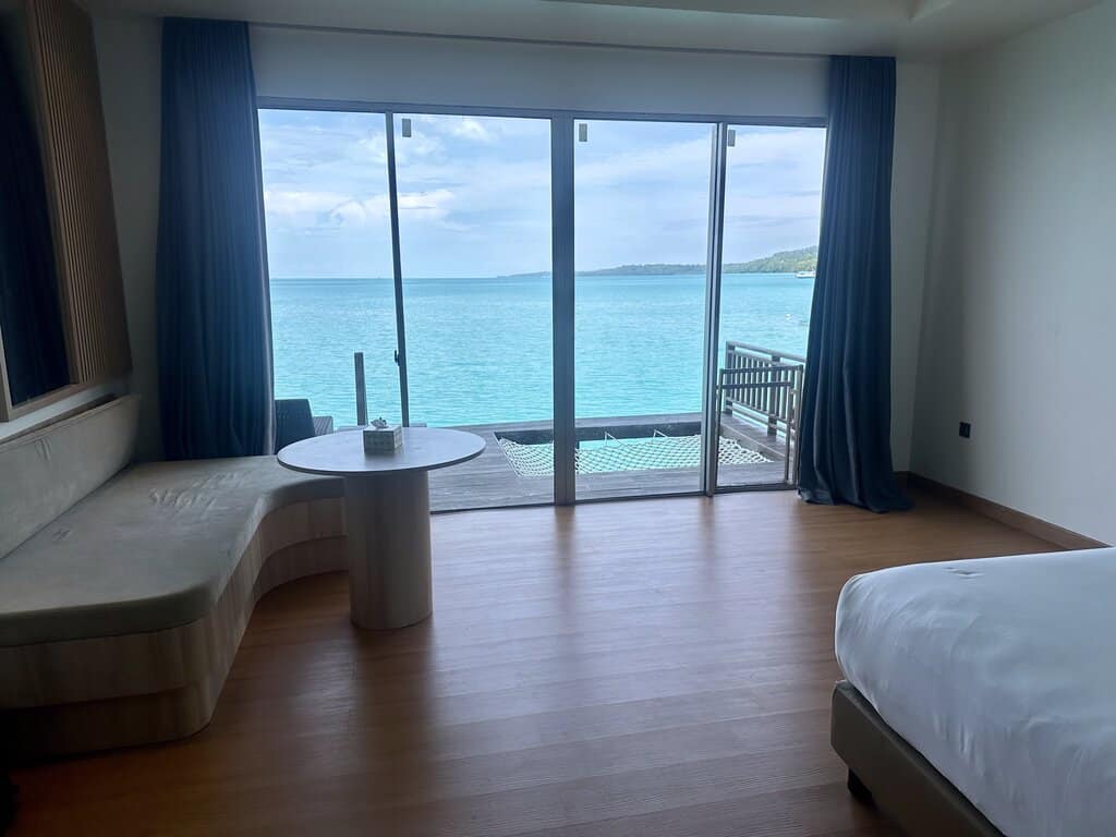 The lagoon view from an over-water room at Noah Maratua Resort