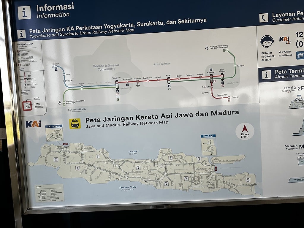 The Java and Madura railway network map displayed at Yogyakarta station, Indonesia