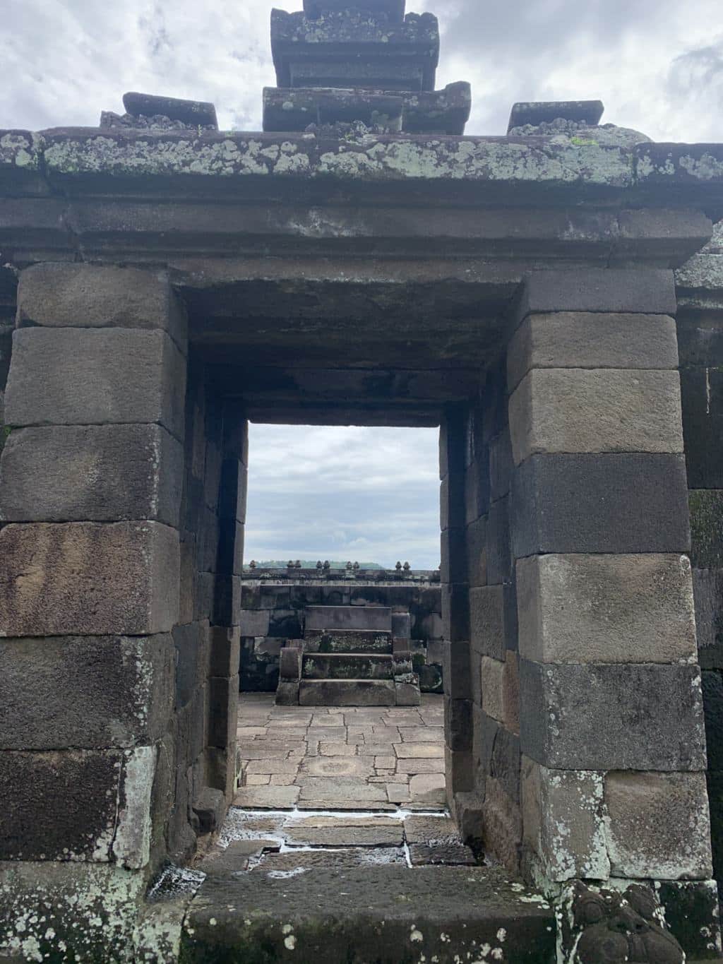 The monumental stone gateway of the Ratu Boko palace complex near Prambanan, Java, Indonesia