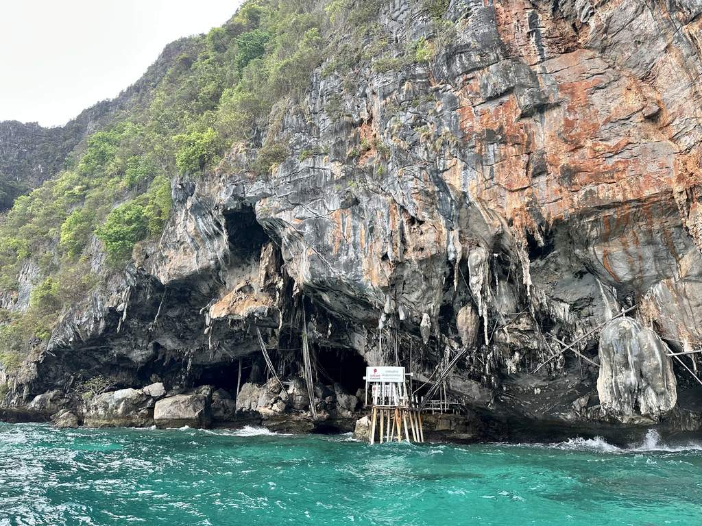 Viking Cave auf Koh Phi Phi Leh mit Bambusgerüsten der Salanganennest-Sammler