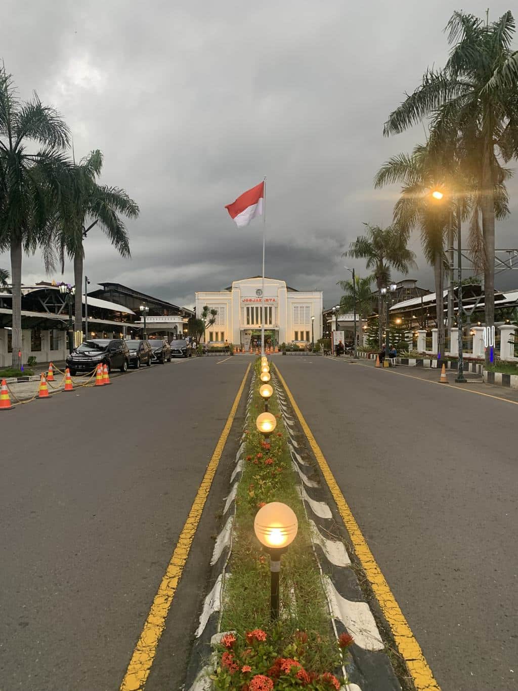 A completely empty avenue leading to the Gedung Agung presidential palace at dawn during Covid, Yogyakarta, Java, Indonesia