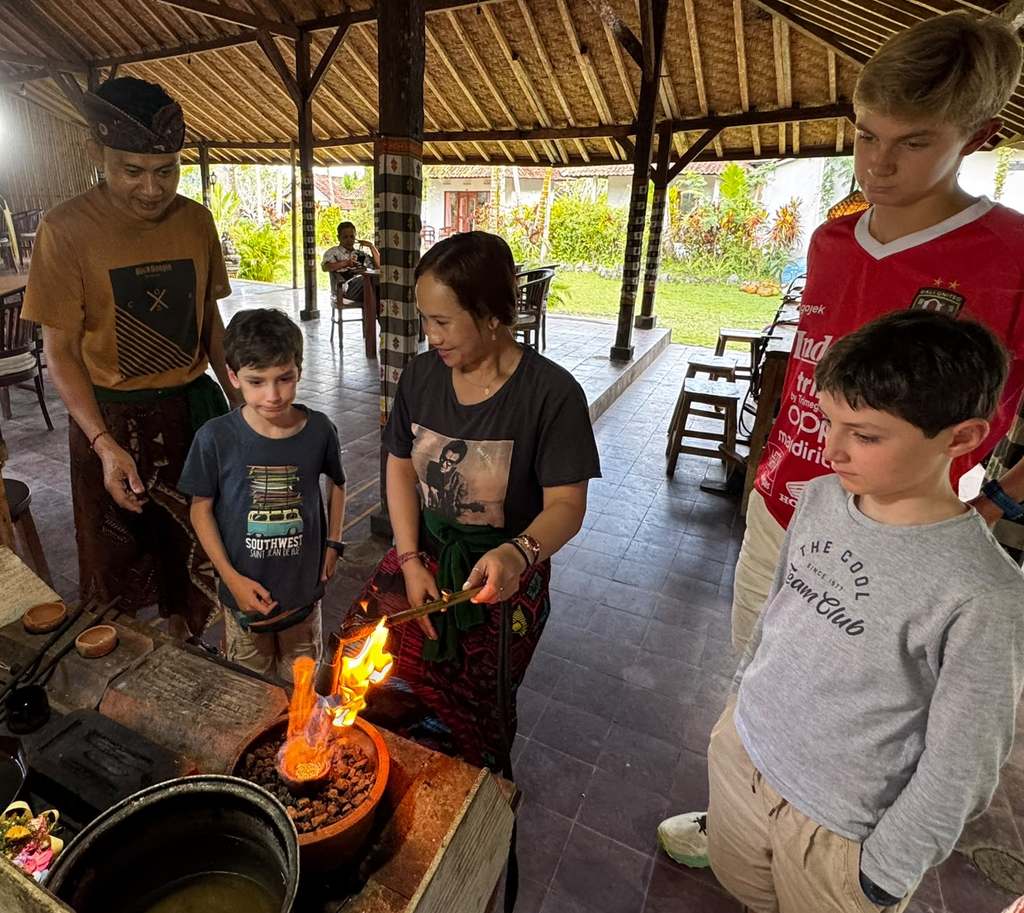 Melting silver in a crucible at a Sidemen workshop, Karangasem Bali