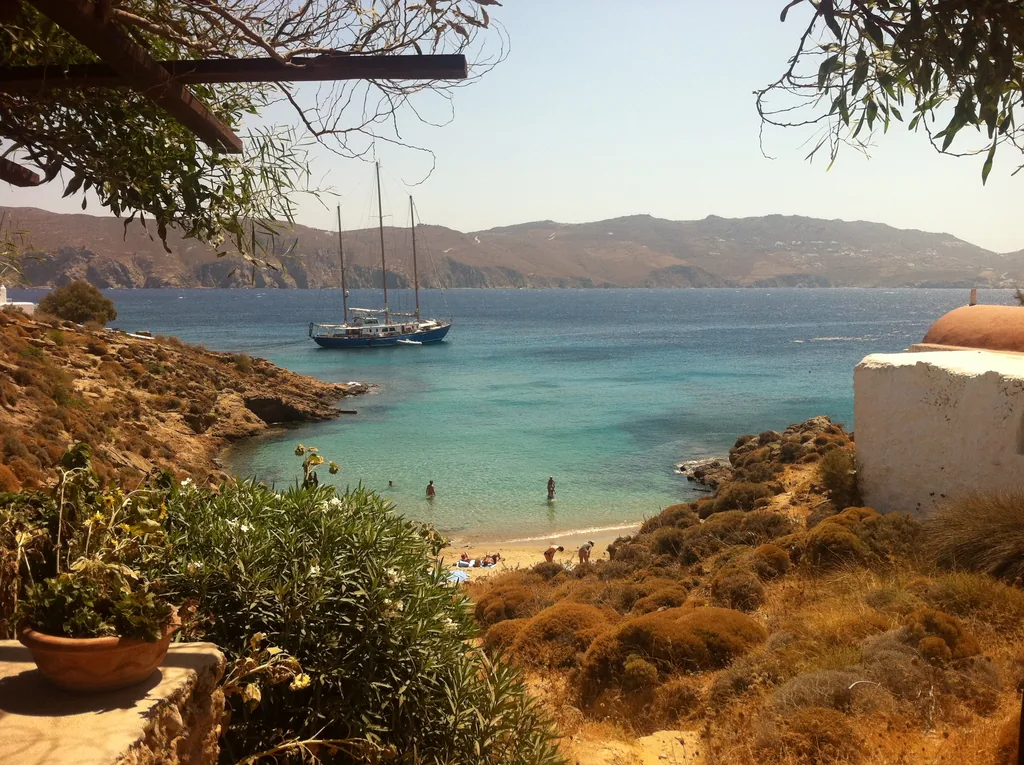 The bay of Agios Sostis on the north coast of Mykonos