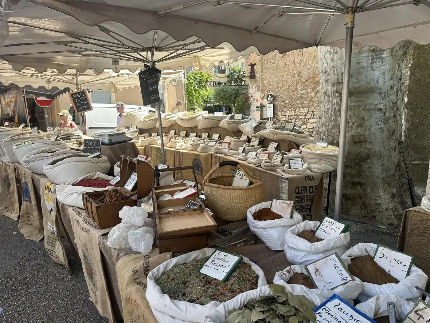 Herbs and spices on a stall at the Provençal market in Aups