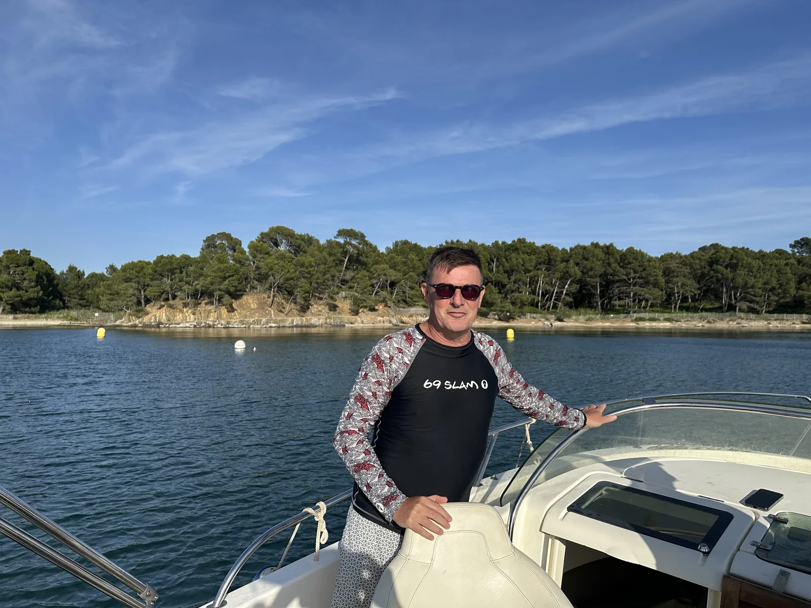 Blaise Jaeger on a boat off the coast of La Londe-les-Maures