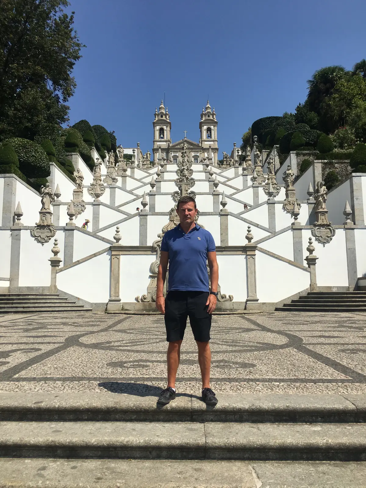 Blaise Jaeger at the foot of the baroque stairway of Bom Jesus do Monte