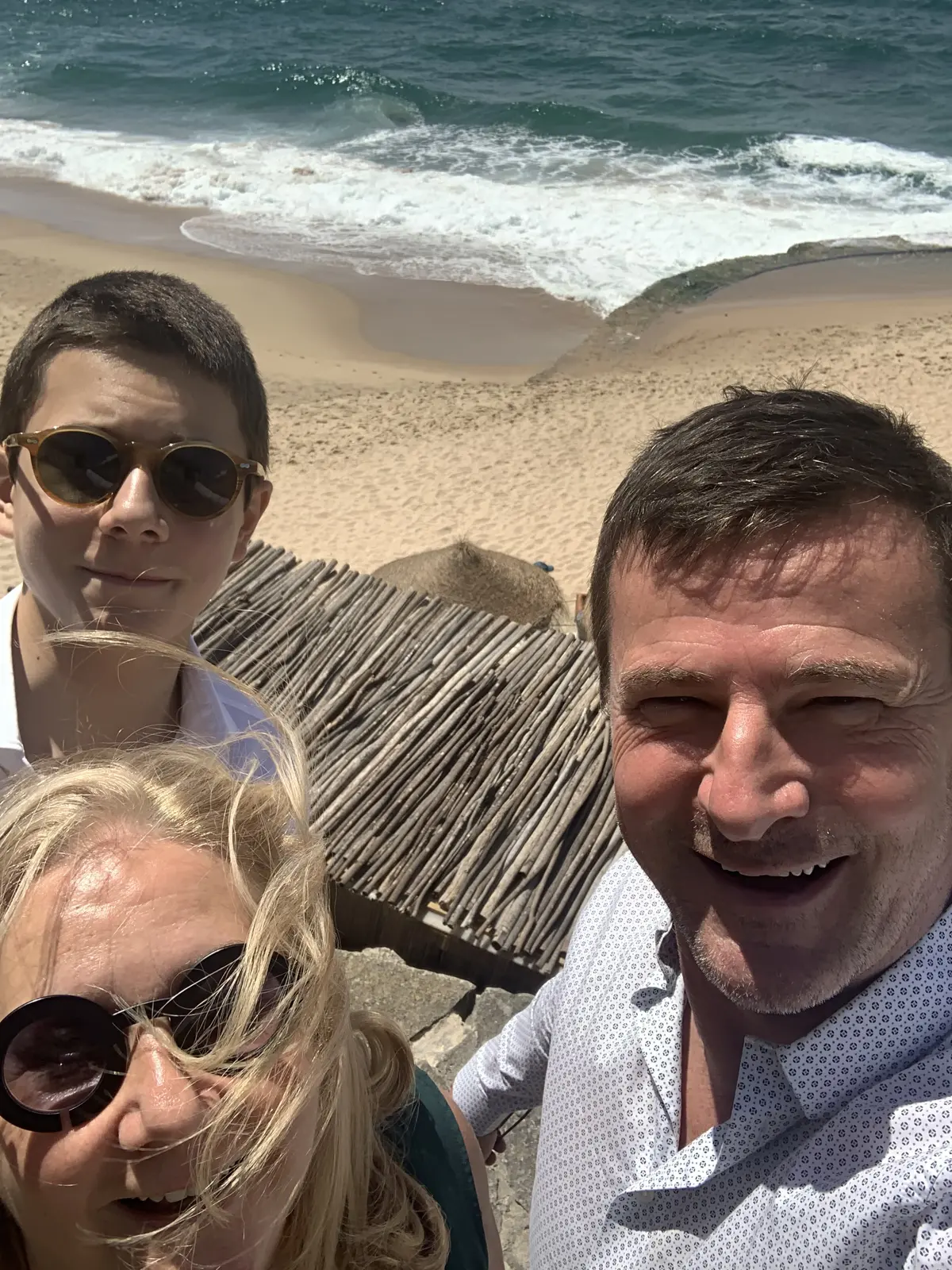 Blaise Jaeger with his cousin Véronique and her son Raphaël above the beach at Azenhas do Mar