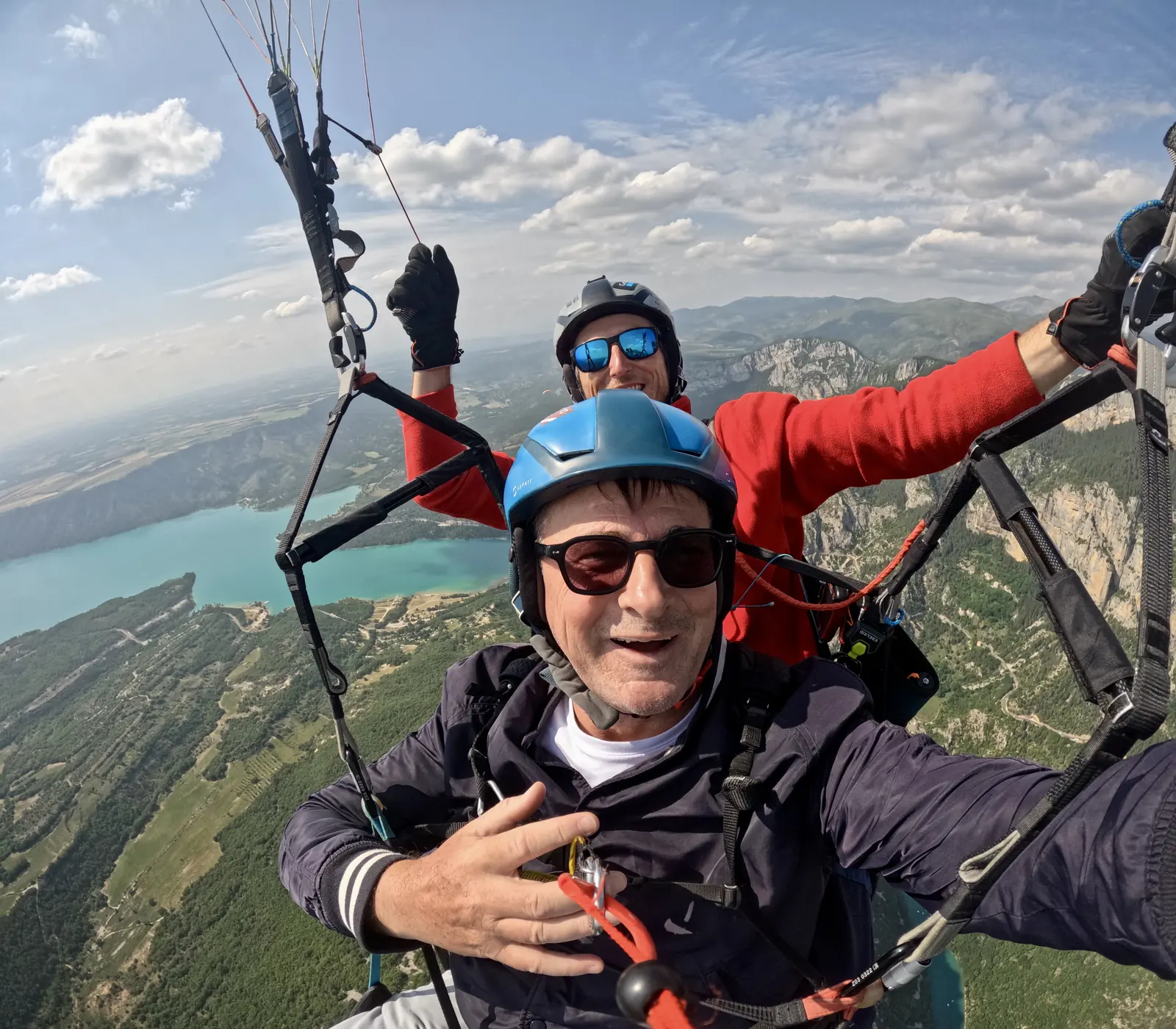Blaise Jaeger tandem paragliding above the Lac de Sainte-Croix