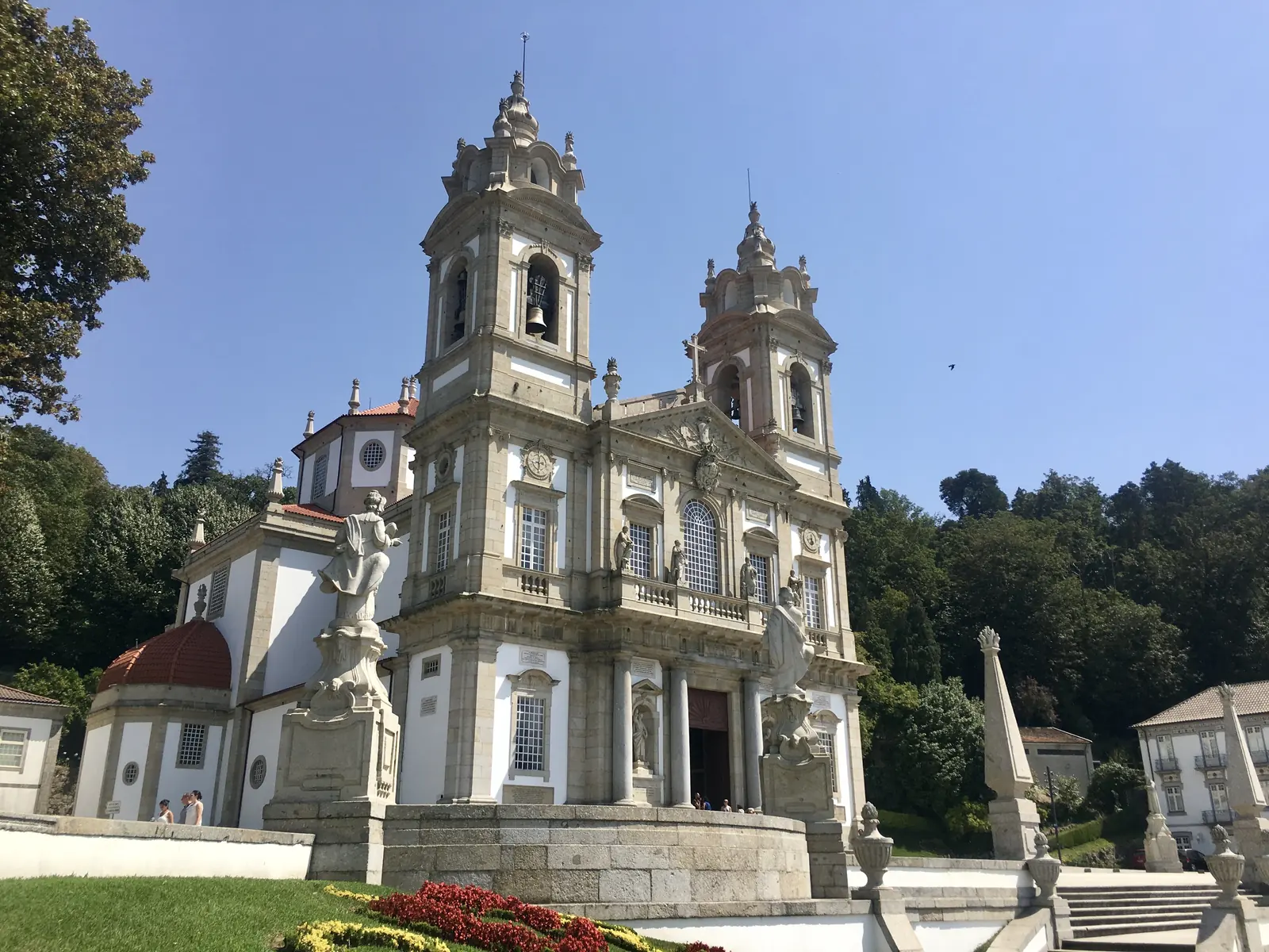 The church of Bom Jesus do Monte above its gardens in Braga