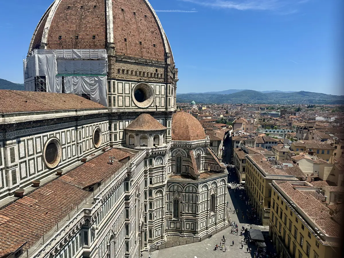 Brunelleschi dome of Florence Cathedral seen from the top of Giotto bell tower