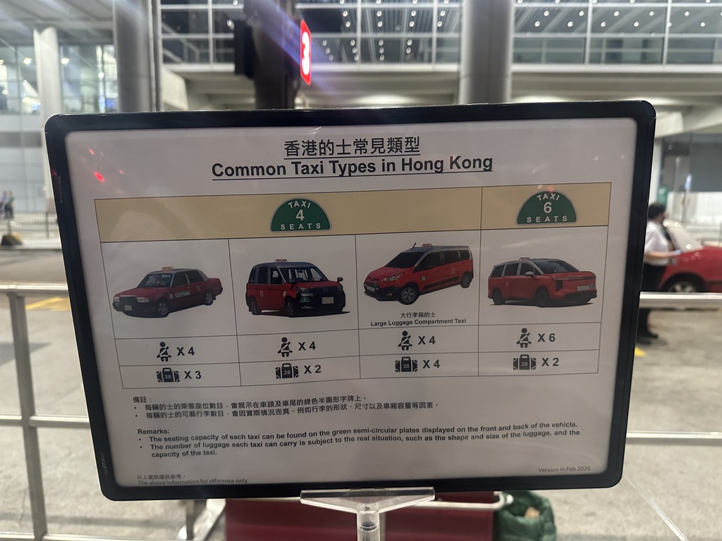 香港机场介绍不同类型香港的士的说明牌