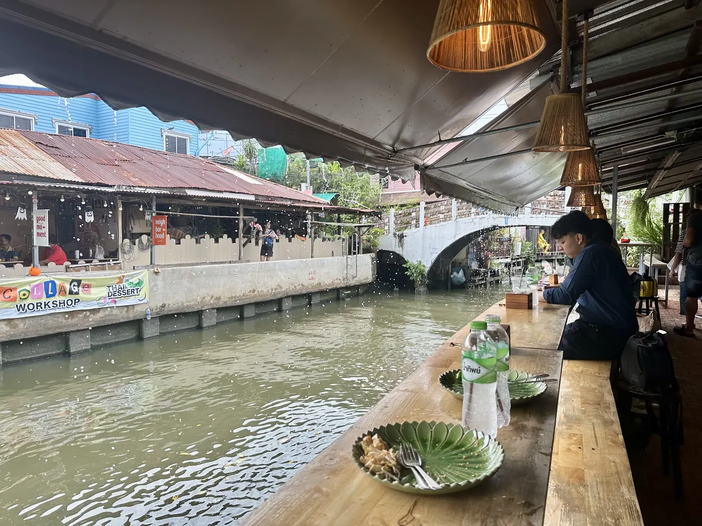 Restaurant counter above the canal at Khlong Bang Luang, Thonburi, Bangkok