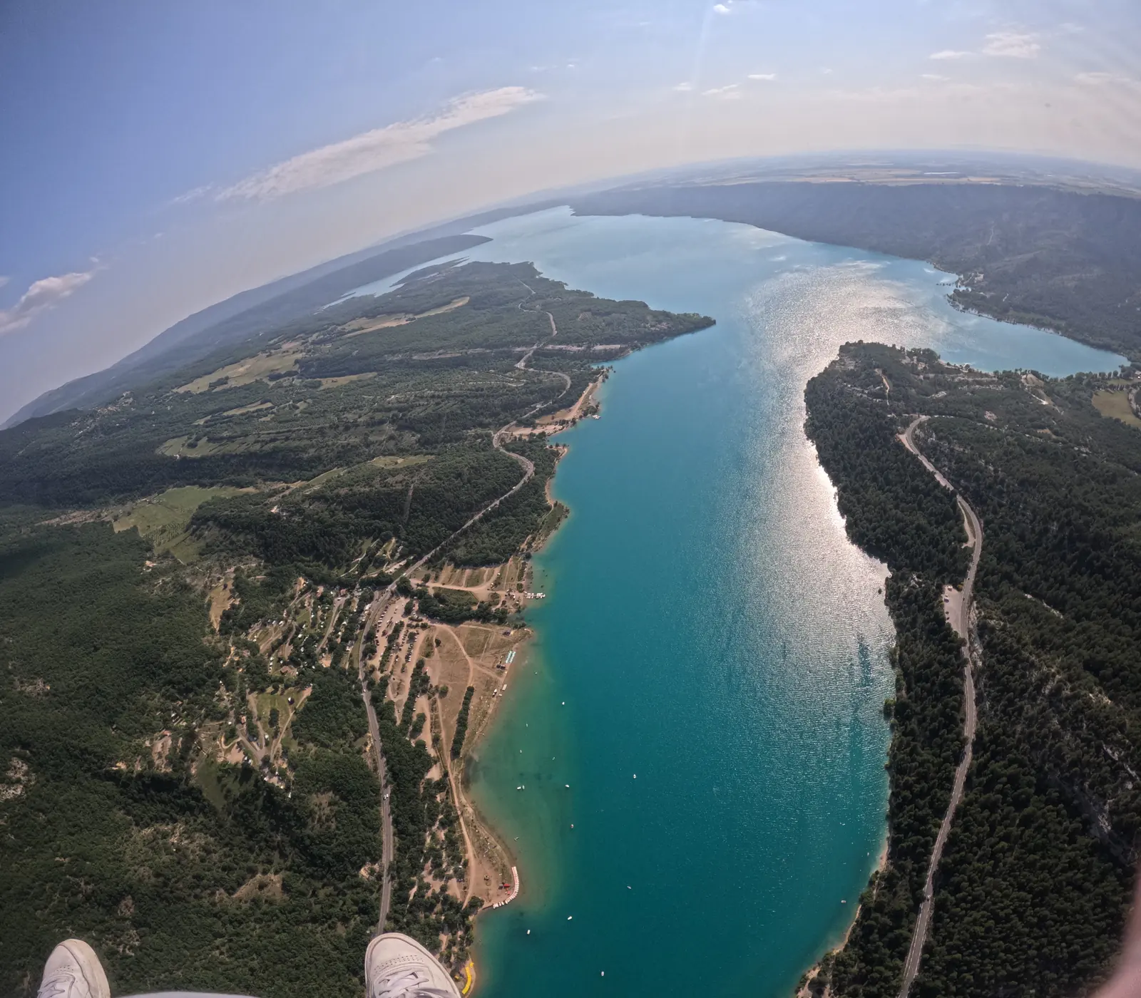 The turquoise Lac de Sainte-Croix seen from above