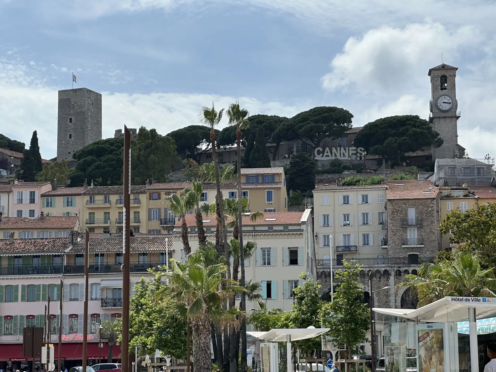Le Suquet, the old town of Cannes, with its tower and clock tower above the harbor