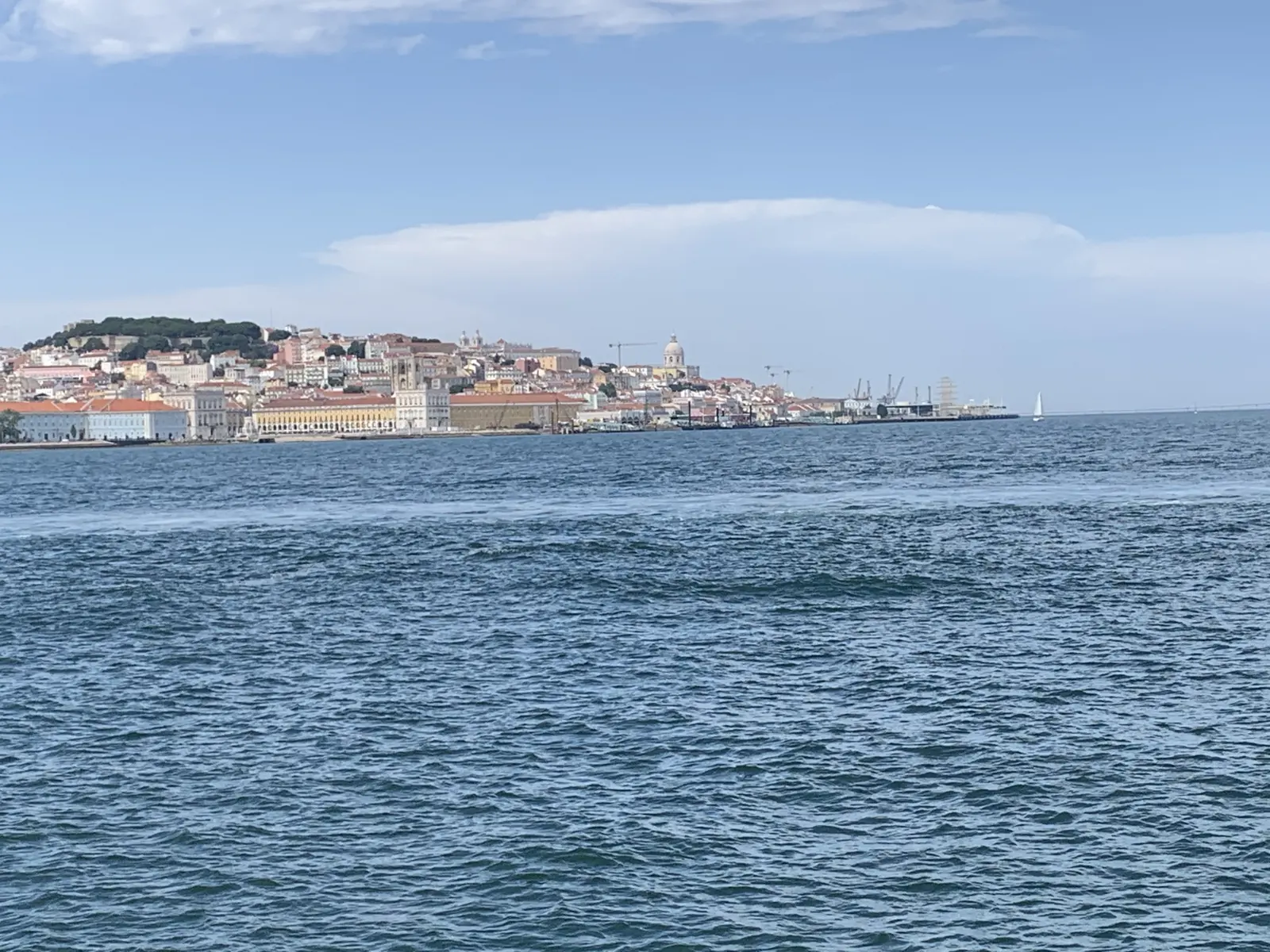 Lisbon and its castle hill seen across the Tagus from the Cacilhas ferry