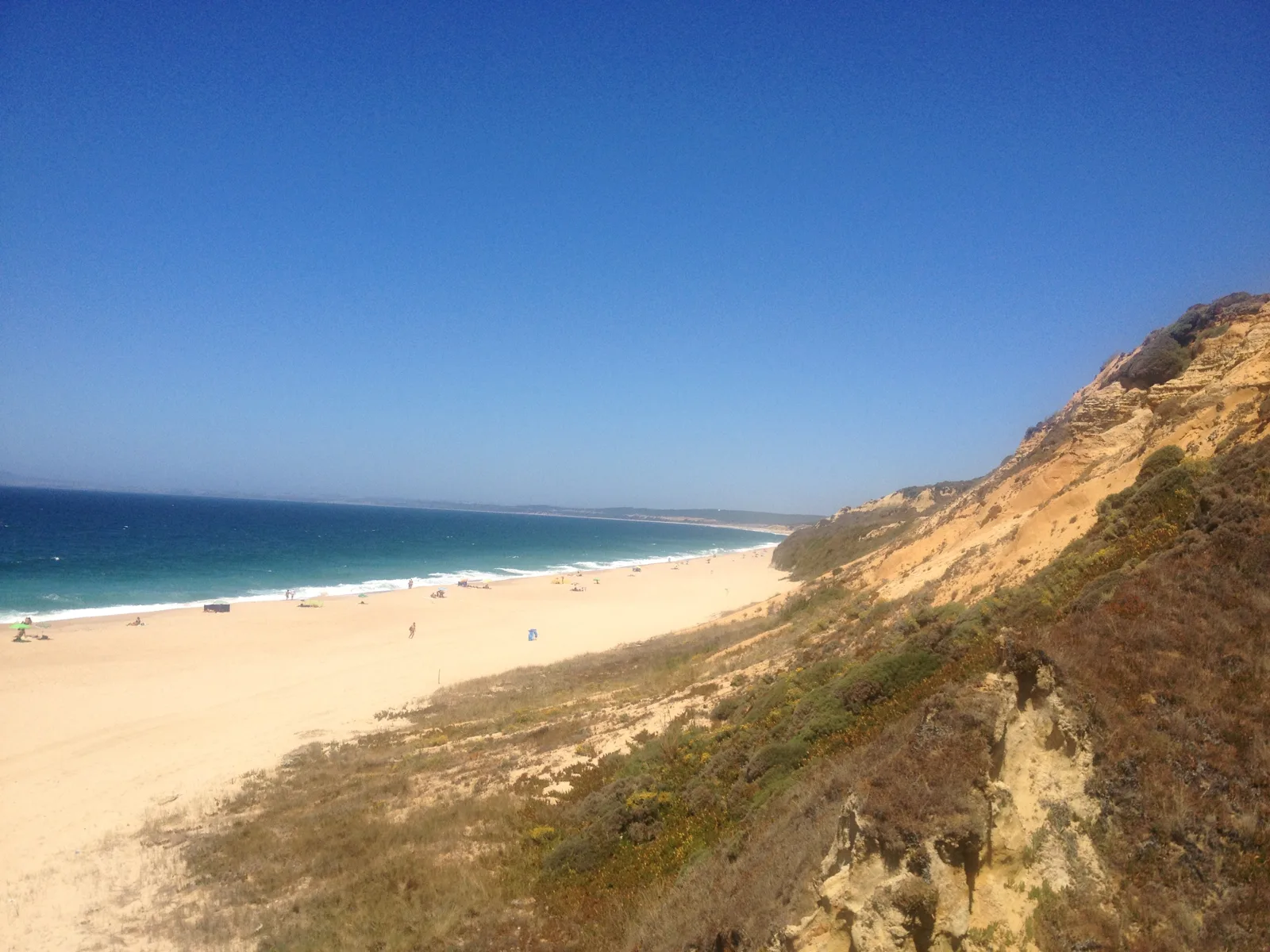 Ochre dune cliffs above the long beach at Meco