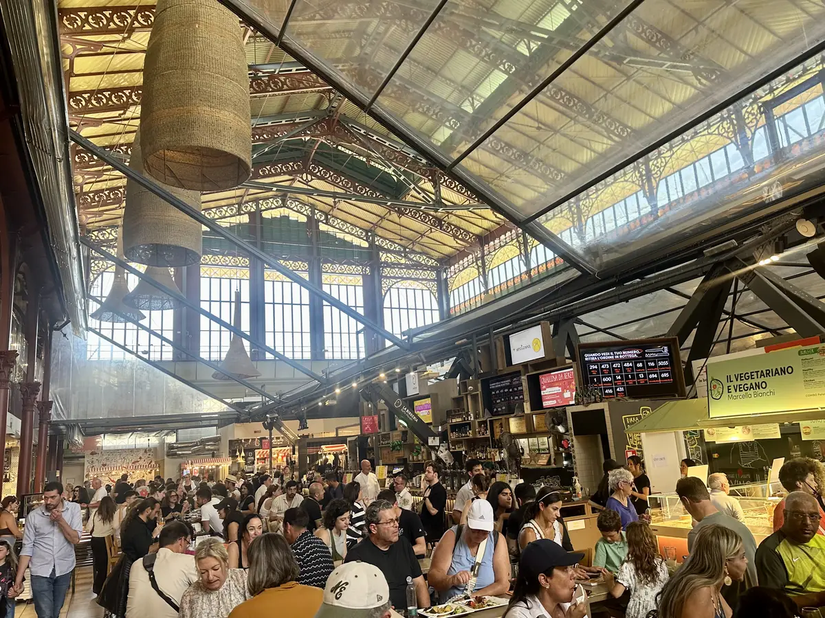 The busy food hall of the Mercato Centrale in Florence