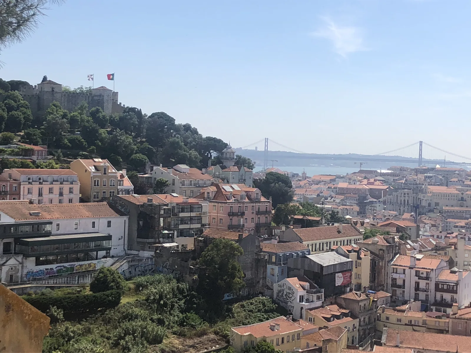 The castle hill and the roofs of Lisbon seen from the Miradouro da Graça