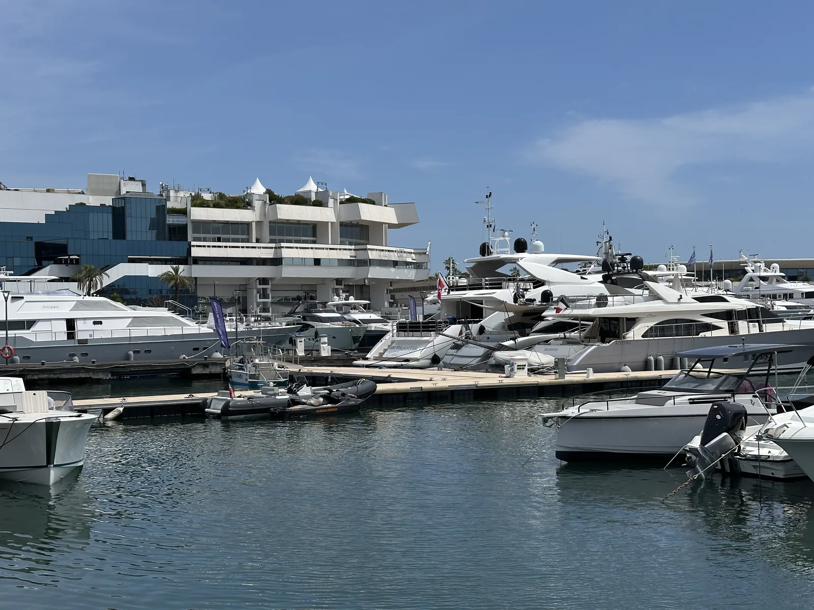 Yachts in the harbor in front of the Palais des Festivals in Cannes