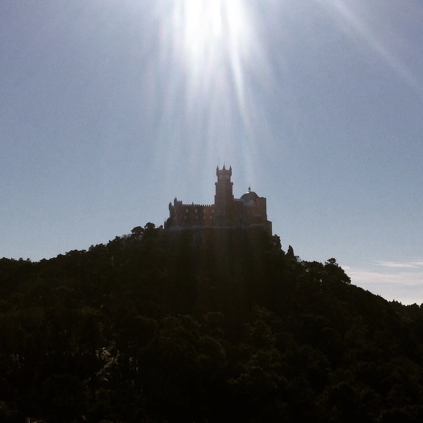The red and yellow towers of the Pena Palace in Sintra