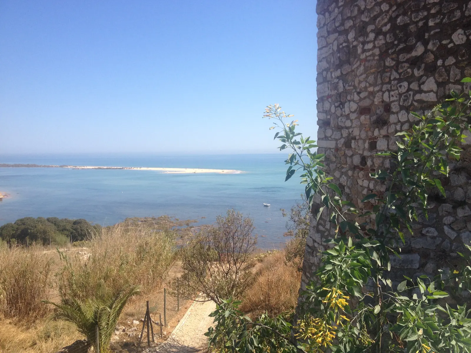 The Ria Formosa lagoon and its sandbank seen from the walls of Cacela Velha