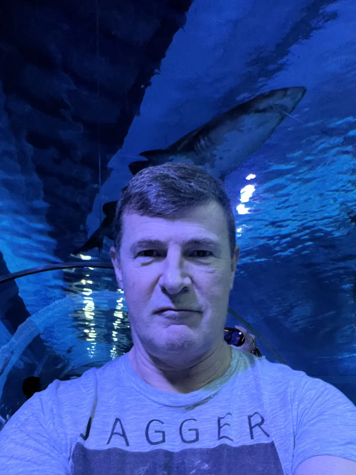 Blaise Jaeger in the shark tunnel of SEA LIFE Bangkok Ocean World