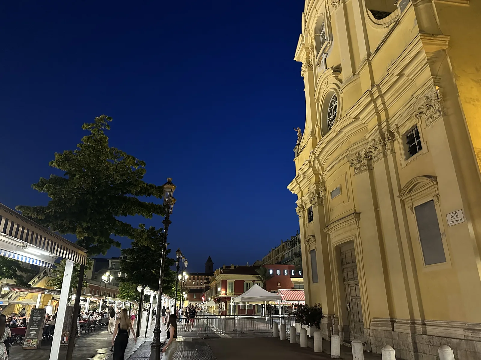 The Cours Saleya in the old town of Nice at night